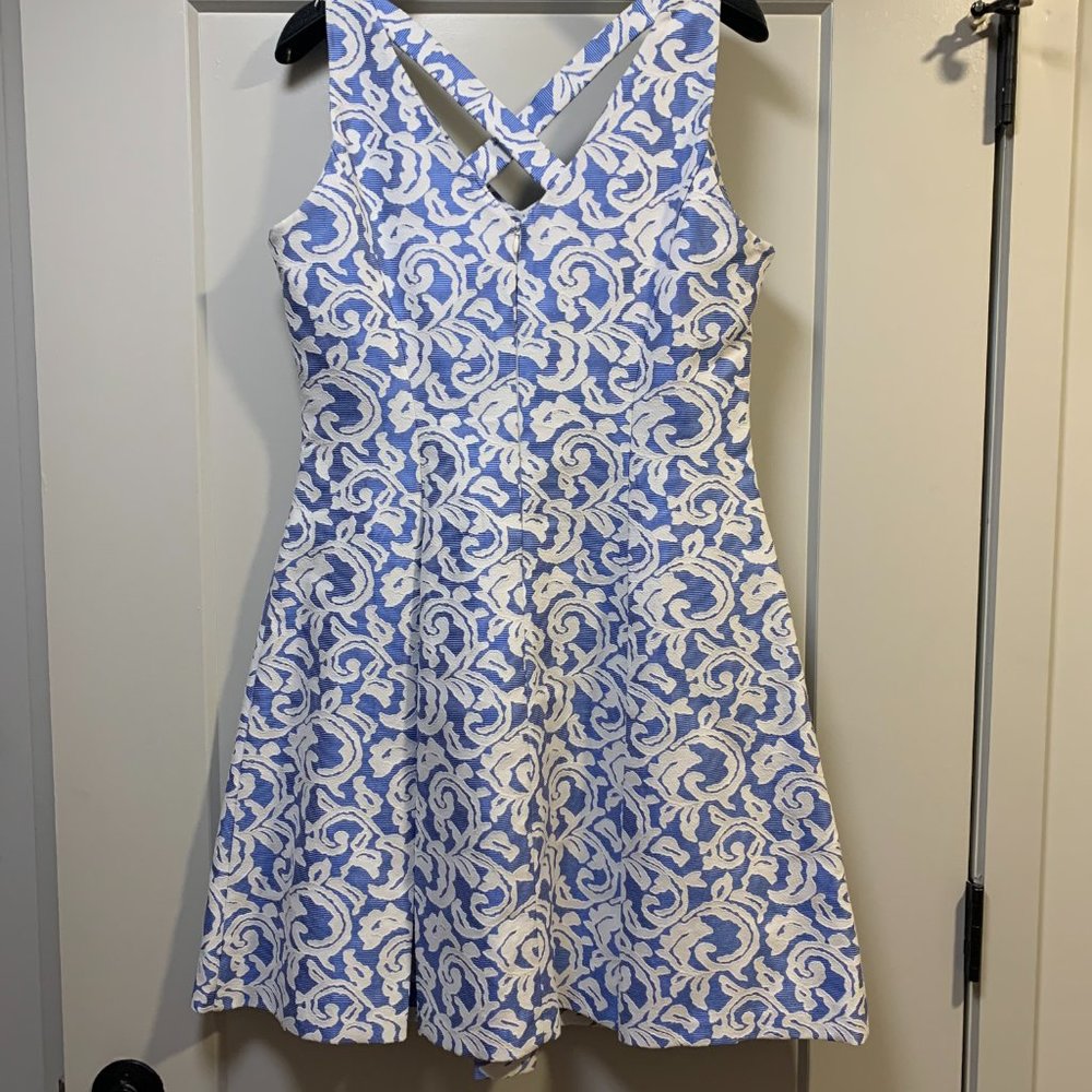 Taylor Neiman Marcus Fit and Flare Blue and White Dress